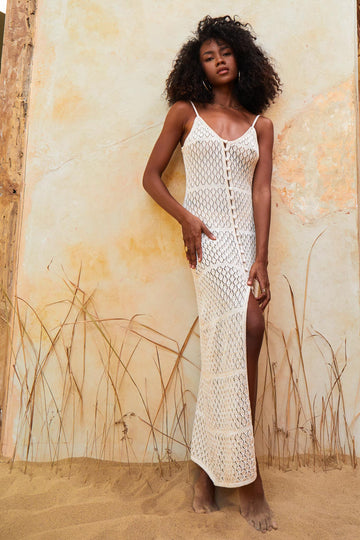 Vestido Largo Punto Keisha Blanco Roto
