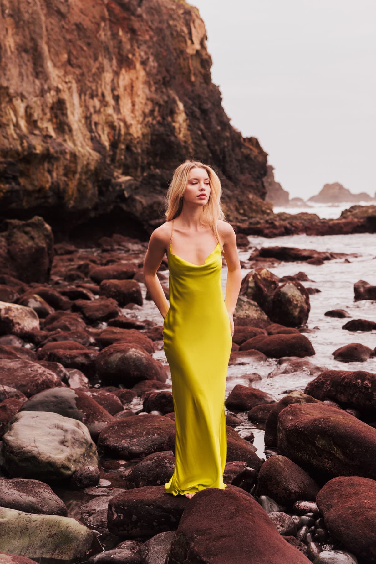 lime satin dress Well Versed Pleated Bust Front Split Dress Satin Lime