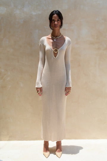 Odin Knit Long Dress Beige