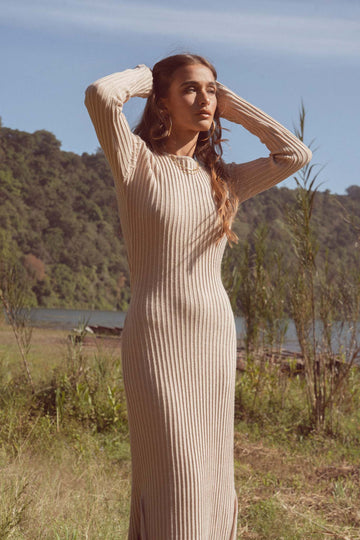 Soraya Knit Long Dress Light Beige