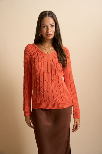 Eda Cable Knit Sweater Burnt Orange