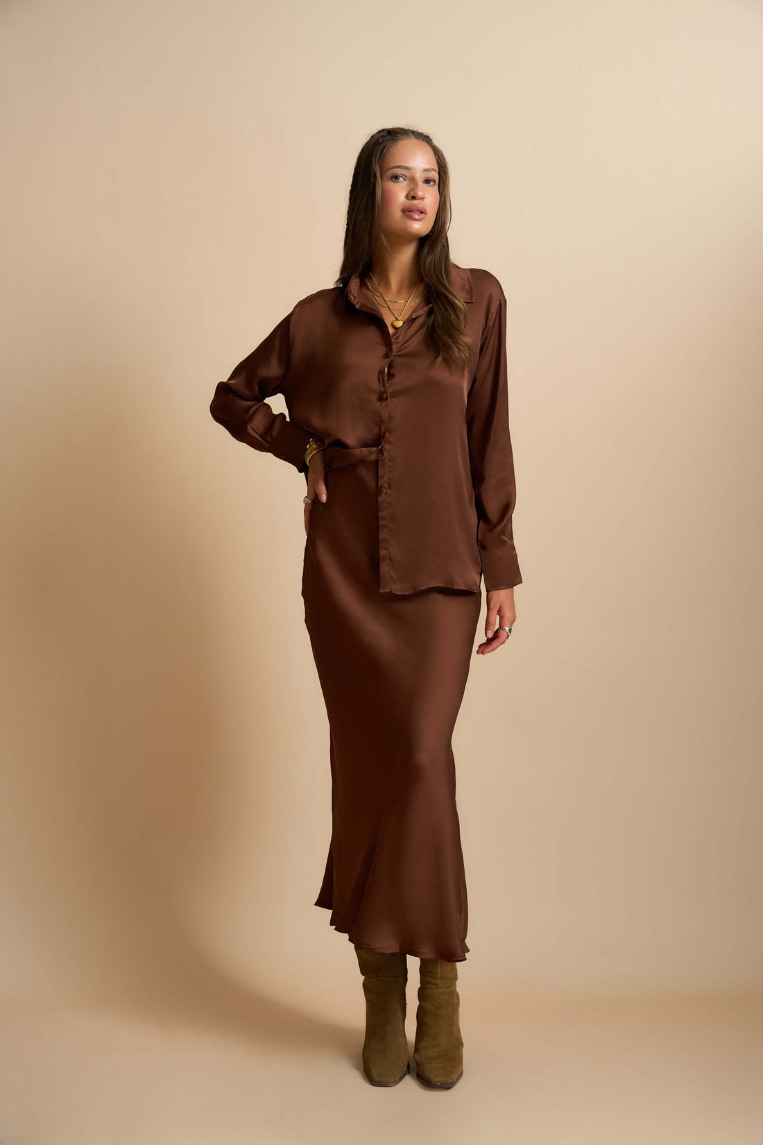 Cyra Silky Skirt Chocolate