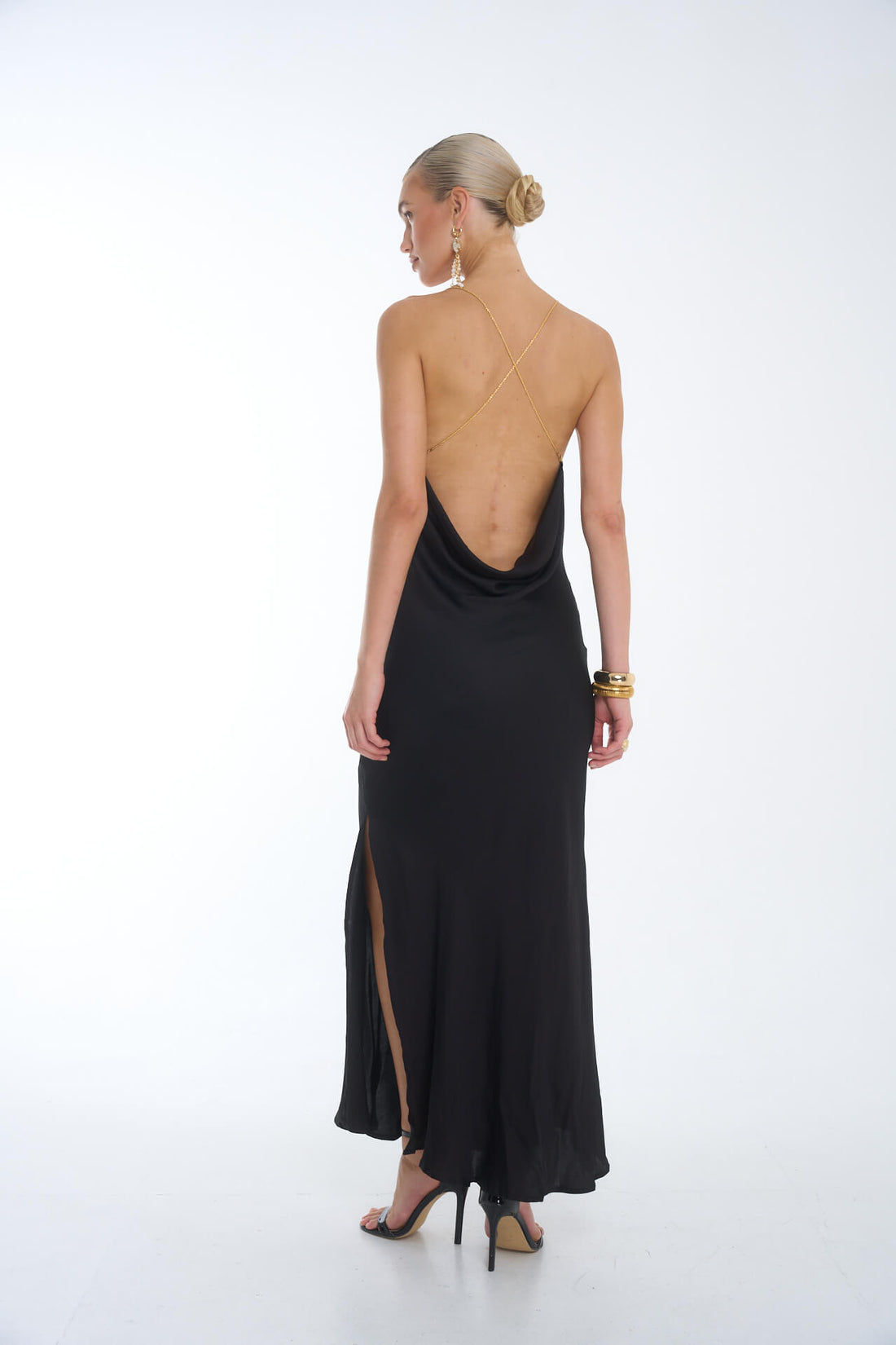 Fara Satin Long Dress Black