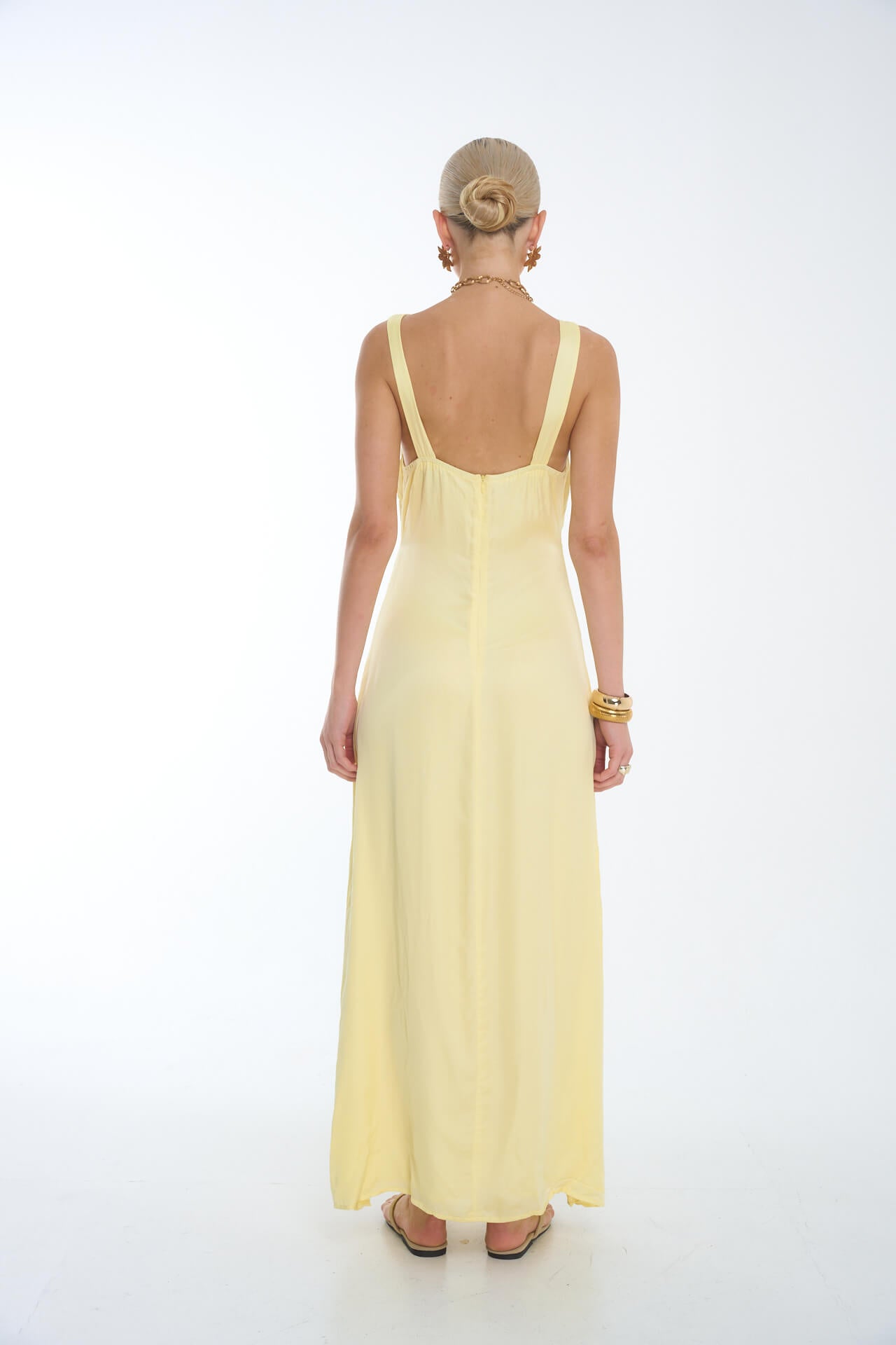francesca's yellow lace dress Francesca's XS Yellow Lace Floral Midi Dress V-Neck Sleeveless Strappy Button