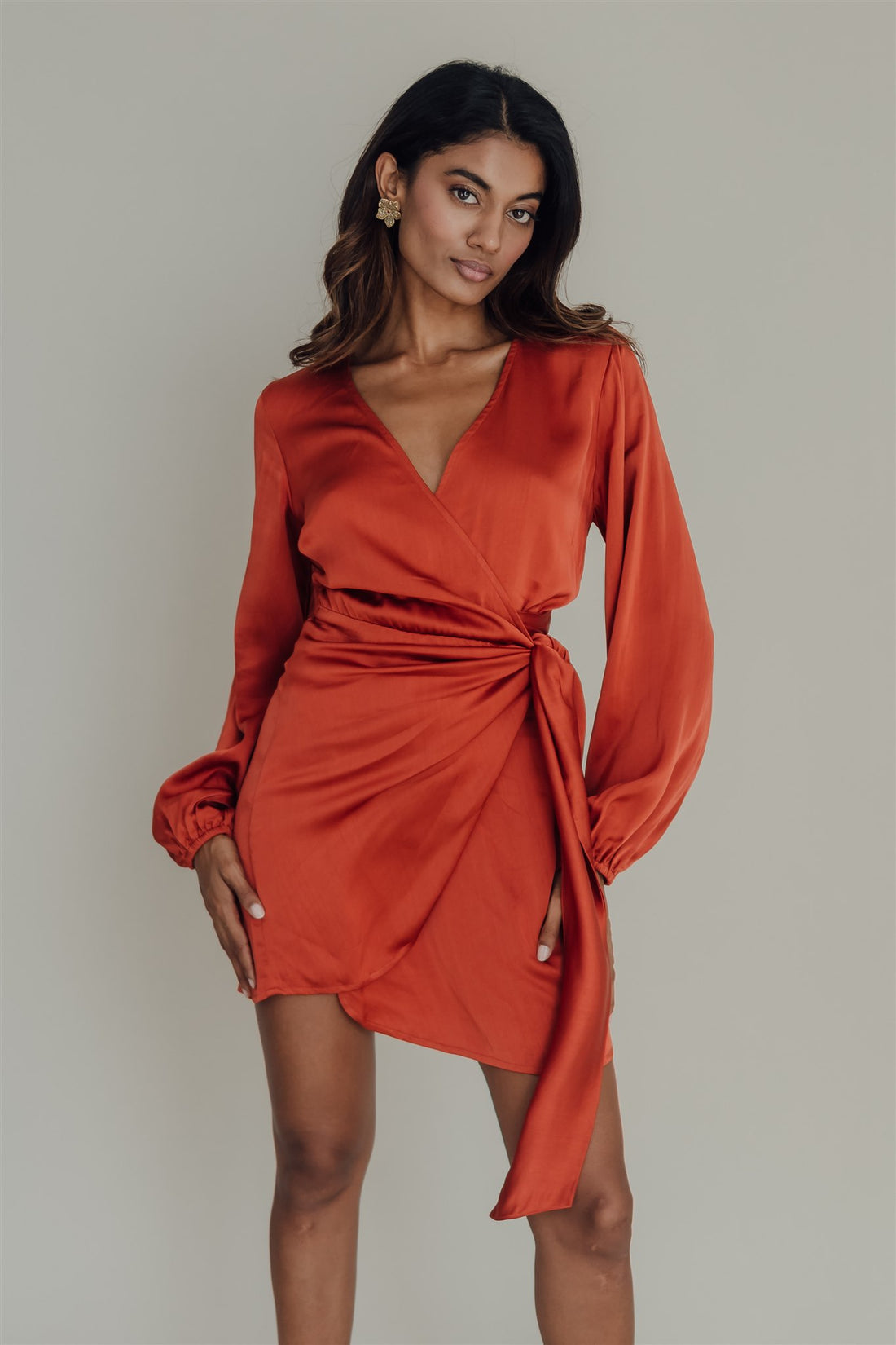 Kirana Satin Wrap Short Dress Sienna