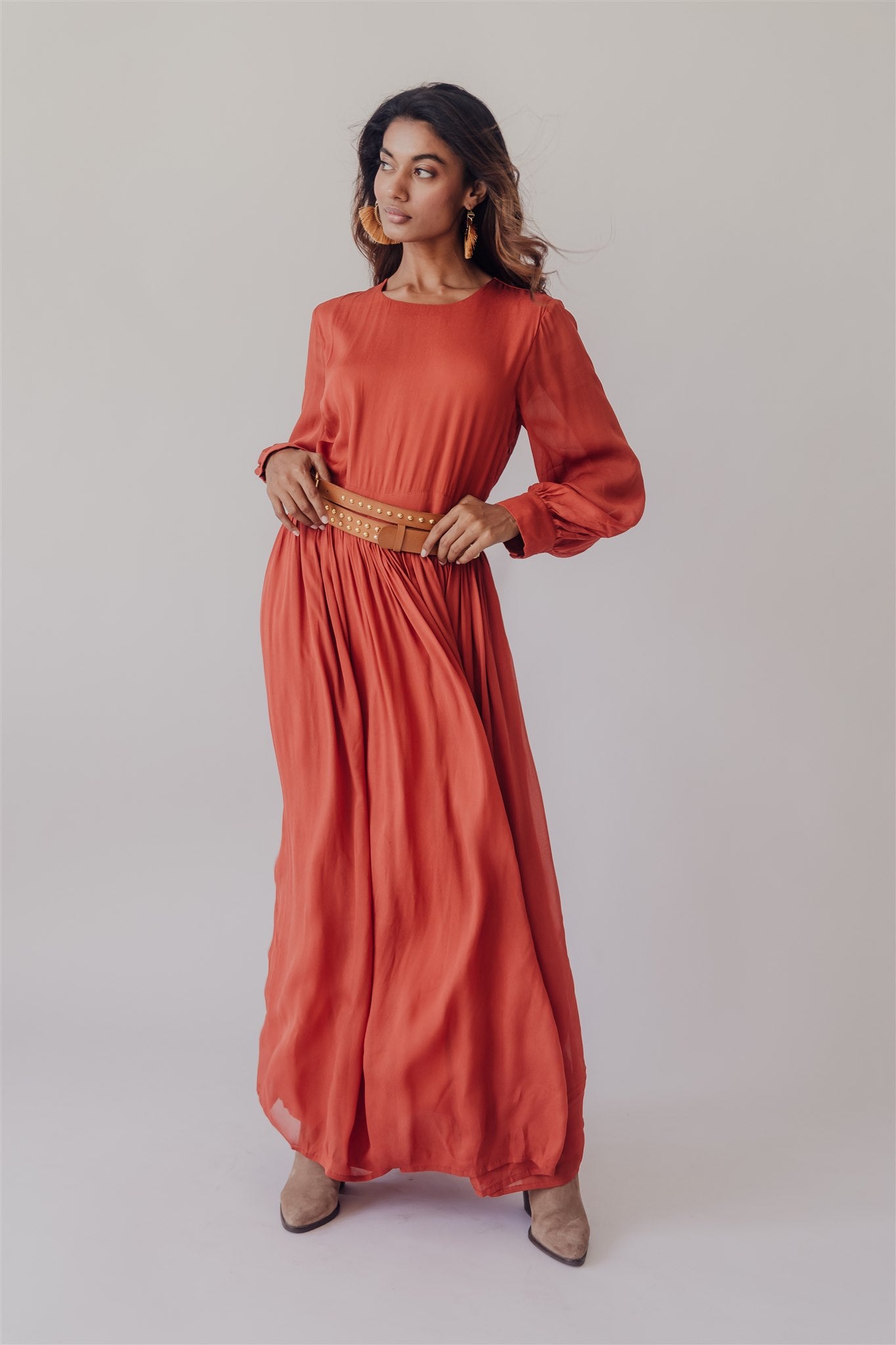 Michaela Maxi Long Dress Burnt Sienna