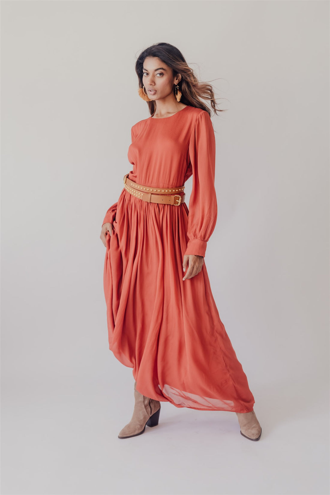 Michaela Maxi Long Dress Burnt Sienna