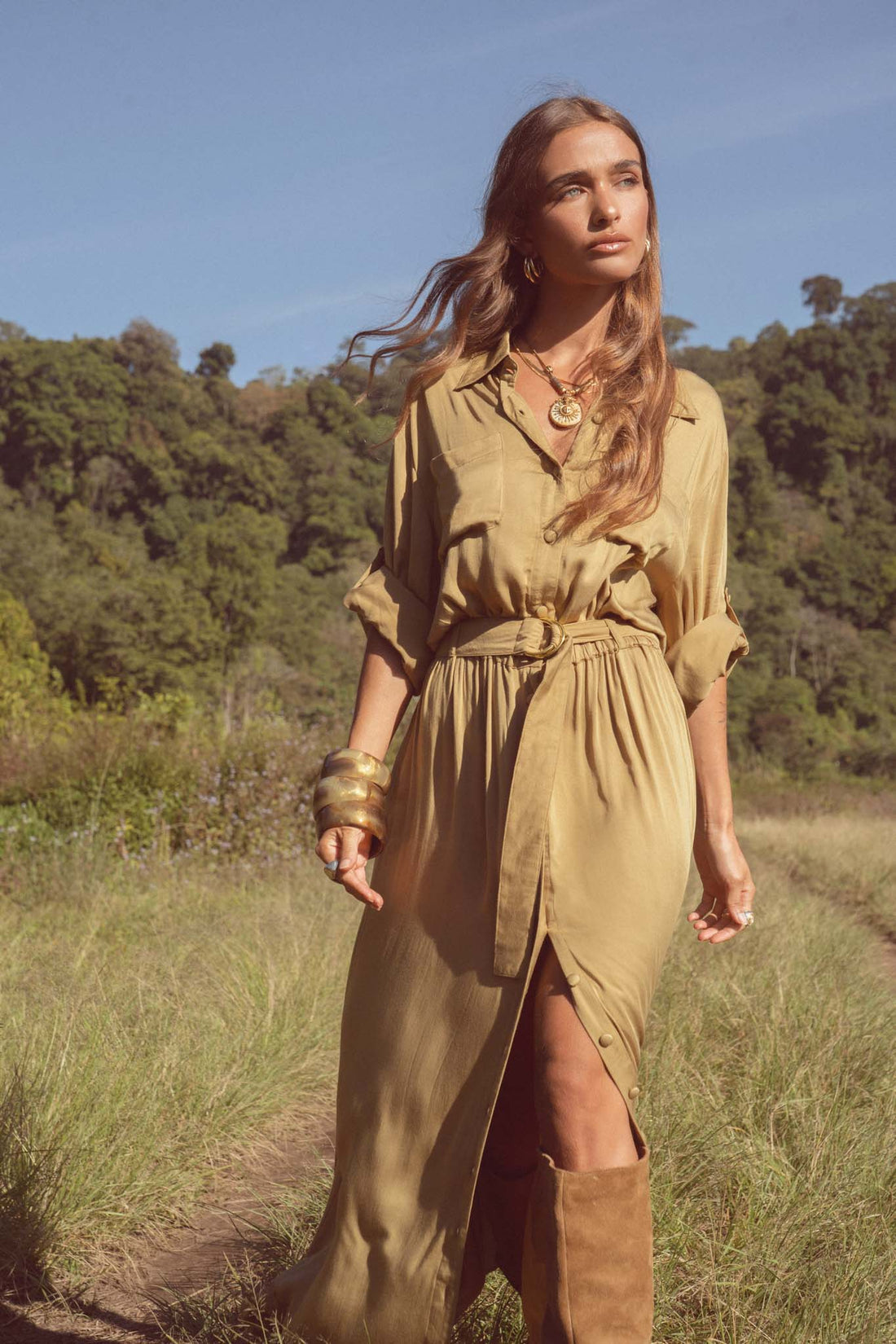 Vestido camisero Amalia color caqui