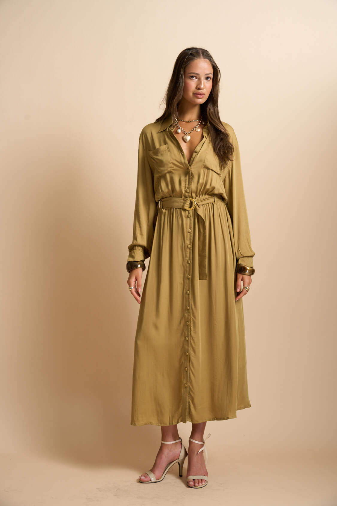 Vestido camisero Amalia color caqui