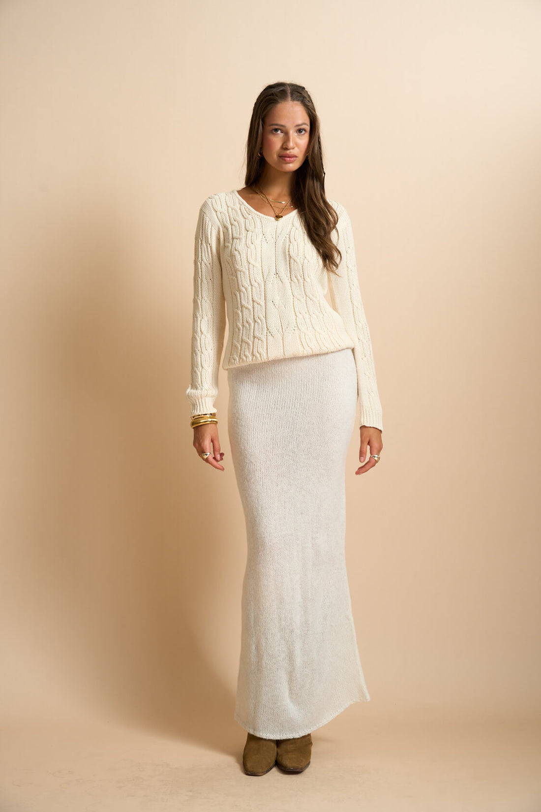 Eda Cable Knit Sweater Off White