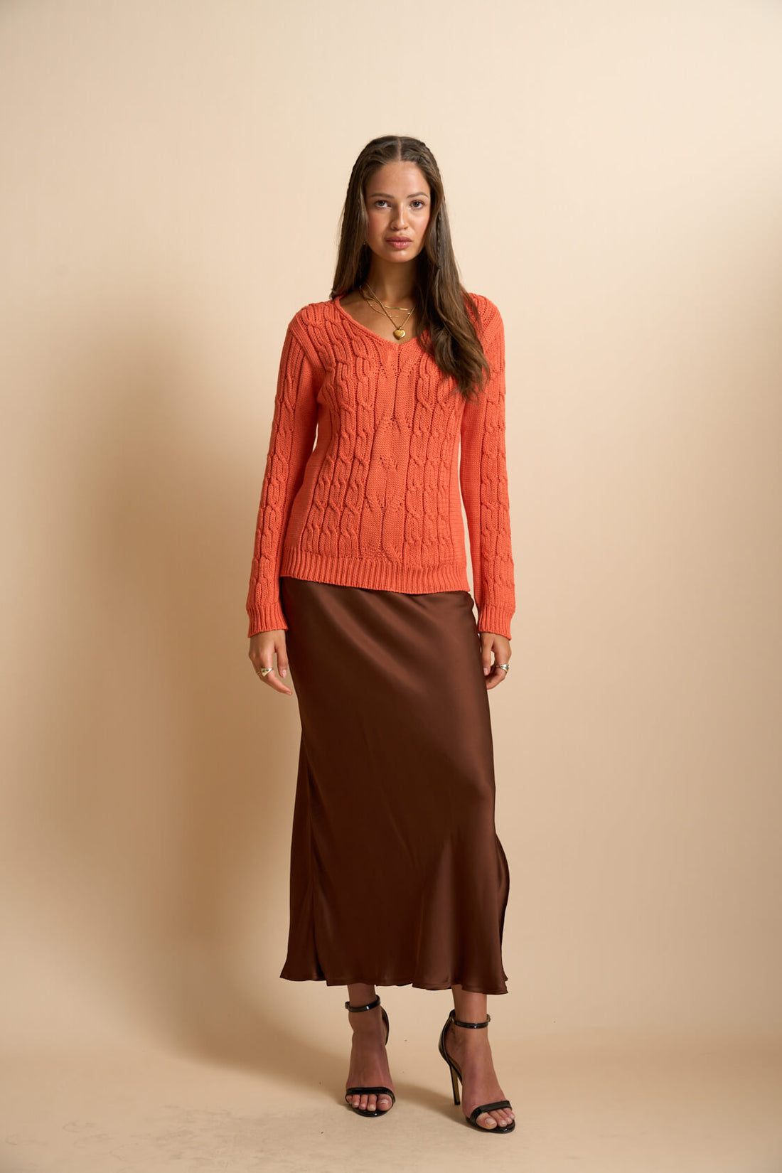 Eda Cable Knit Sweater Burnt Orange