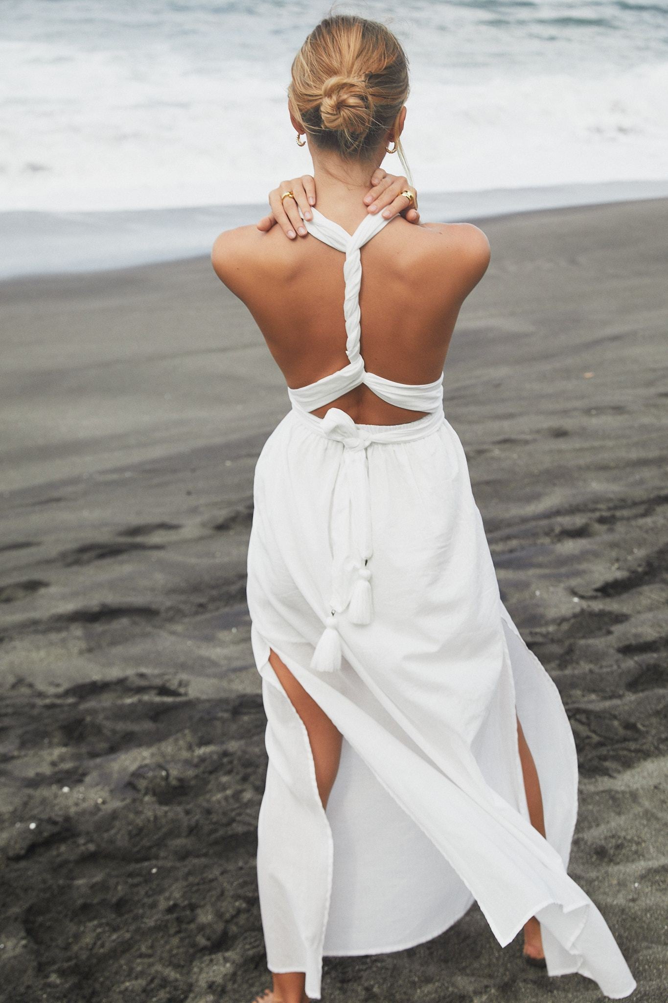 Athena Belted Maxi Dress White | Black Book Fashion