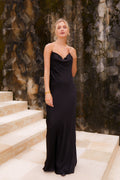 Fara Satin Long Dress Black | Black Book Fashion