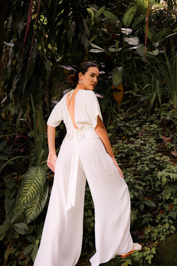 Jasmine Multiway Jumpsuit Off White with Obi Belt